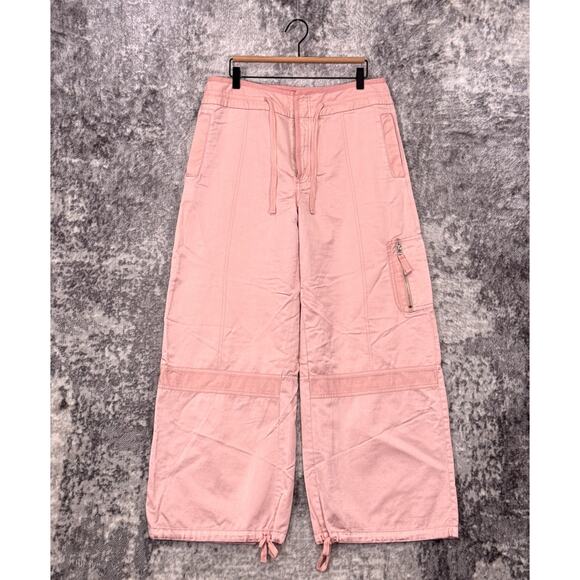 Anthropologie Pants 32 Womens Pilcro Pink Parachute Cargo Wide Leg - Picture 1 of 7